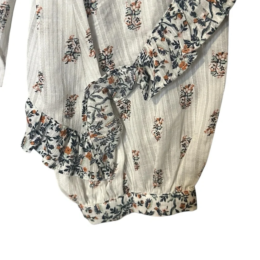 Veronica Beard Size 0 Abra Blouse Cotton Floral Print Pattern Ruffle Long Sleeve - Picture 6 of 9